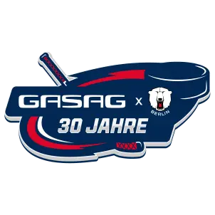 Jubiläums-Logo: Seit 30 Jahren sponsort GASAG die Eisbären Berlin.