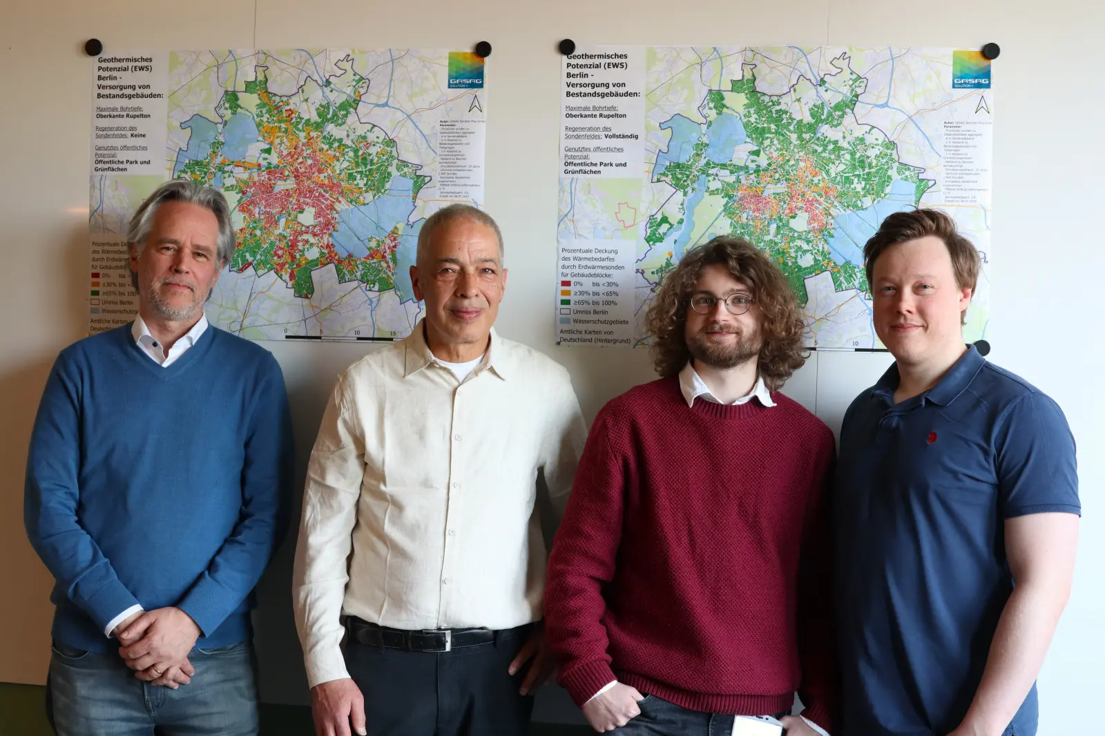 GASAG Solution Plus: Gruppenfoto vier Projektbeteiligte von GERMA – Geothermal Energy Resource Mapping Analysis.