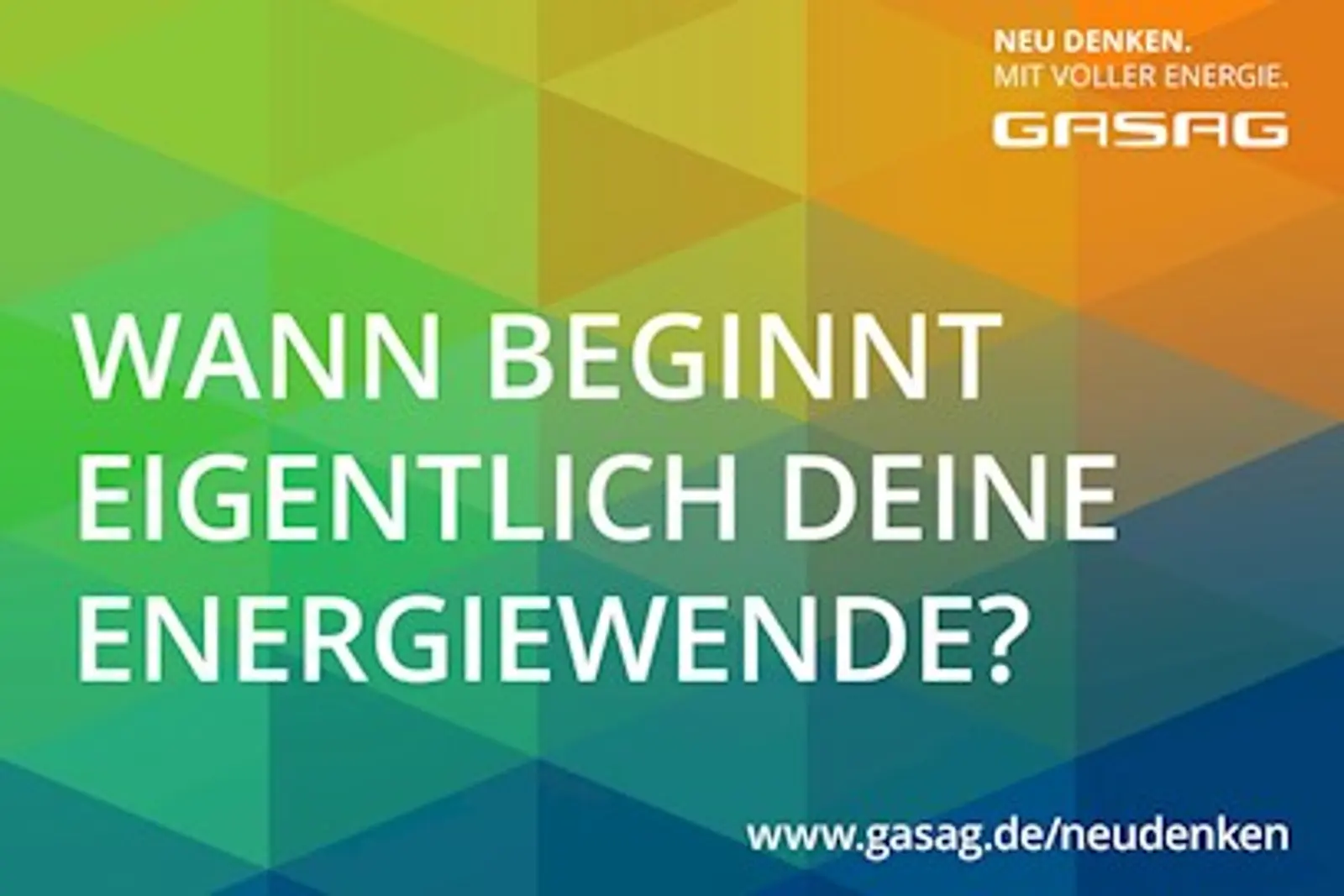 GASAG Kampagnenbild mit grünen, blauen und orangefarbenen Kacheln und dem Slogan
