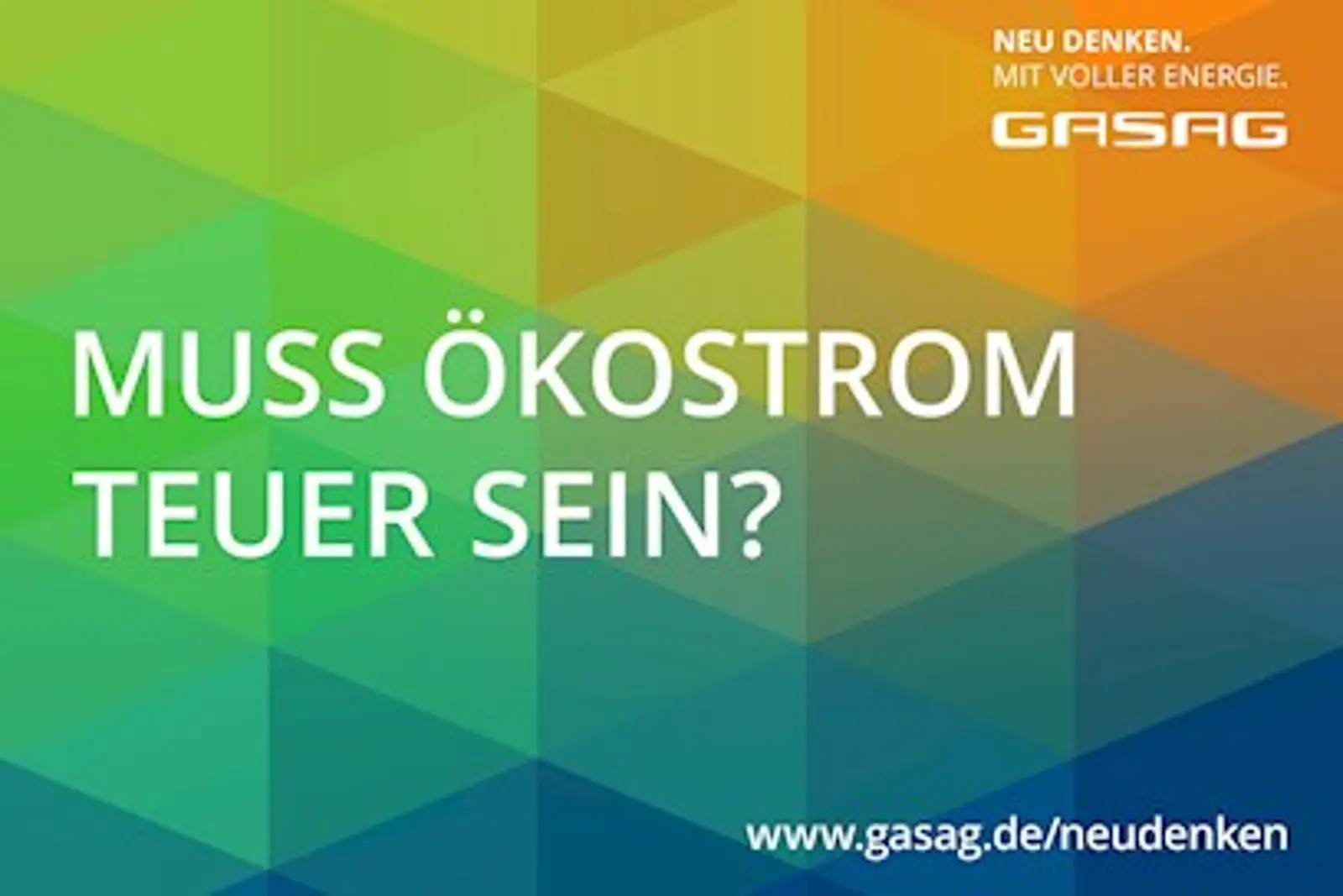 GASAG Kampagnenbild mit grünen, blauen und orangefarbenen Kacheln und dem Slogan